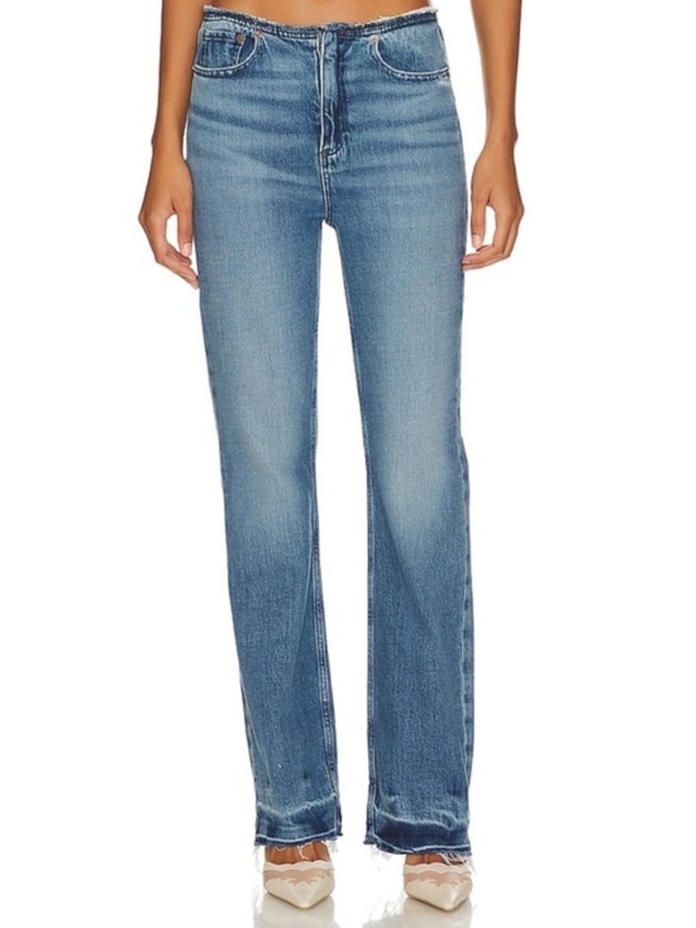Rag & Bone Peyton Mid Rise Raw Waist Bootcut Jeans in Misty Size 24